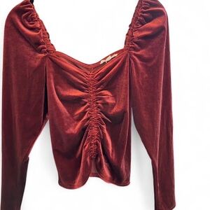 Steve Madden Rust Velvet Ruched Blouse